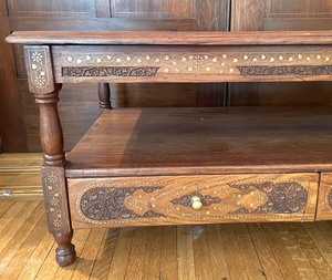 Spectacular Vintage Carved Wood Coffee Table with 2 Drawers on Each Side
