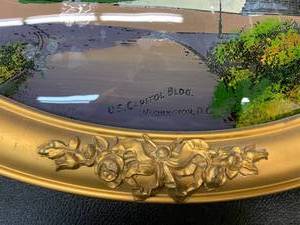 lot 17 image: Washington D.C. White House Senate Building - Reverse Painted in Goldtone Frame with Original Bubble Glass