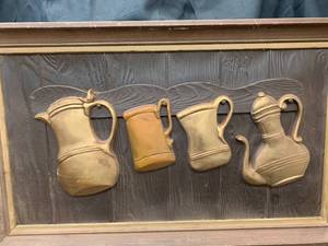 lot 35 image: Vintage Decor Items with Framed 3d Pottery Art