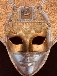 lot 34 image: GOLD AND SILVER COATED VENETIAN FESTIVAL MASK - Custom made for Venice Festival Ball.