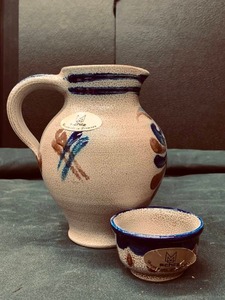 lot 76 image: VINTAGE M SCHILZ SALT GLAZE GERMAN POTTERY PITCHER and SMALL BOWL