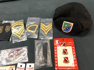 lot 85 image: Vietnam War Era Militaria - Badges, Patches, Medals, Pins, U.S. Army Ranger Beret