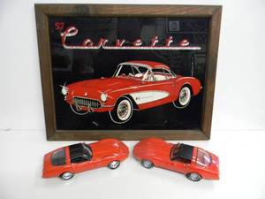 lot 56 image: 2 - 124 SCALE 1979 CEVROLET CORVETTES #73244 WITH VINTAGE 57 CORVETTE SIGN. APPROX 18 By 14  NICE PIECES - GREAT PIECES - SEE PICTURES