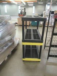 PLASTIC SHELVING UNIT (USED, MISSING POLES FOR MIDDLE SHELVING)