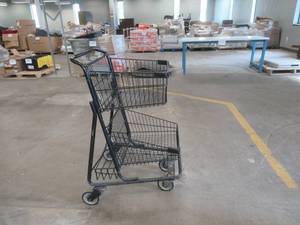 SMALL BLACK SHOPPING CART (NEEDS TO BE RE-PAINTED, SEE PHOTOS)