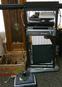 lot 25 image: Home Theater System Acoustech SubwooferSony DVDPioneer Receiver with Speakers and Screen