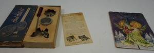lot 63 image: Waf-L-Ette and Patty Shell Mold Kit, Vintage Christmas Card