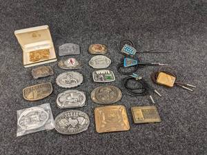 Lot of Belt Buckles & Bolo Ties - Including Sterling Silver, 12K Gold Trim