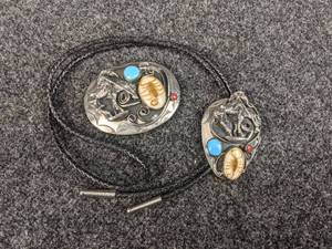 End of the Trail Design with Preserved Scorpion Belt Buckle & Matching Bolo