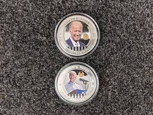 Lot of (2) Commemorative Joseph R. Biden Coins - Colorized Candidacy Announcement and President-Elect