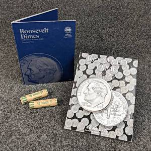 Roosevelt Dime Collections - Includes (2) Books with (2) Rolls of Circulated Dimes
