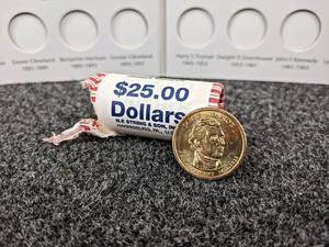 United States Presidential Dollars Folder - Includes 20 Coins and 1 Roll of 23 James Monroe Uncirculated Dollar Coins