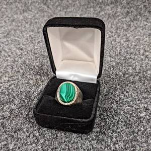 Sterling Silver Mens Malachite Ring