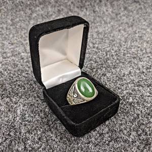Sterling Silver Mens Jade Thunderbird Ring
