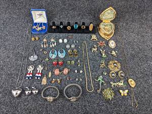 Lot of Costume Jewelry - Pins, Watches, Earrings, Necklaces, Jewelry Box, and MORE