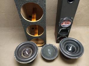 LOT OF CAR SPEAKERS AND BOXES
