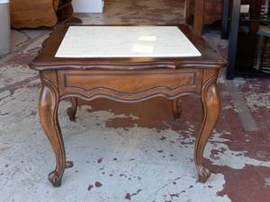 (2) VINTAGE MARBLE & WOOD END TABLE