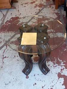 END TABLE WITH ROUND GLASS TOP SCROLLED BODY