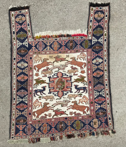 lot 294 image: Handmade Persian Oriental Rug Carpet bag face saddlebags salt bag