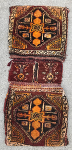 lot 299 image: Handmade Persian Oriental Rug Carpet bag face saddle bags - orange