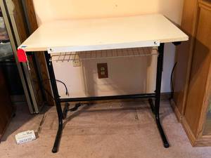 lot 431 image: Wood and Metal White Top Table