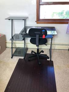 lot 348 image: Metal and Glass Desk Set w Rolling Chair & Floor Protector