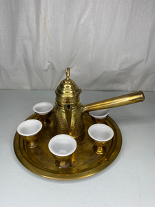 lot 71 image: Middle Eastern Metal Tea Set with Tray
