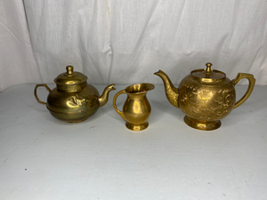 lot 79 image: 3 Metal Teapots and Creamer