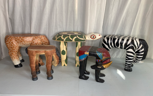lot 102 image: 5 Animal Stools Polychrome Wood