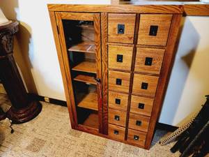lot 173 image: Wooden Cabinet with Drawers and Glass Door