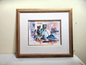 lot 208 image: Original Kerry Hallam Watercolor of Interior Scene