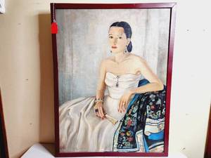 lot 200 image: Vintage Portrait of a Seated Woman Oil on Canvas Signed