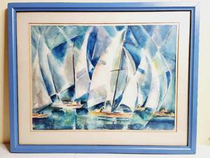 lot 189 image: Modern Original Painting of Sailboats by Effie Bowie