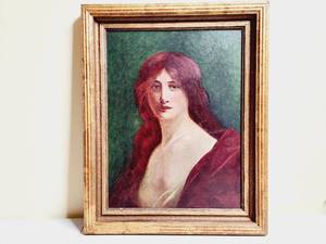 lot 193 image: Antique Portrait Painting of a Red Haired Woman