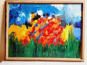 lot 195 image: Vintage Impressionist Colorful Oil Painting with Flowers