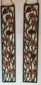 lot 387 image: Pair Stained Glass Panels w Poppies