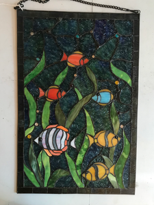 lot 388 image: Stained Glass Panel w Fish