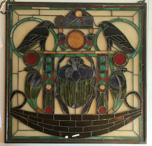 lot 389 image: Stained Glass Panel w Ancient Egyptian Motifs