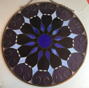 lot 390 image: Round Geometric Stained Glass Panel