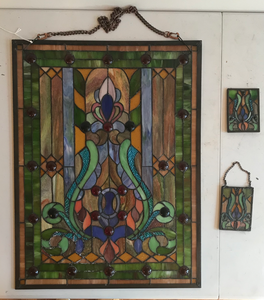 lot 396 image: Set 3 Stained Glass Hangings