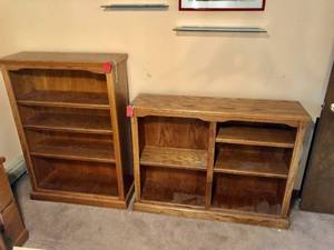 lot 437 image: Two Matching Oak Shelves with Pressed Board Backs