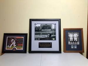 lot 533 image: 3 New York Yankees Framed Memorabilia Babe Ruth Don Larsen Signed Lou Gehrig