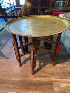 lot 10 image: Vintage Persian Brass Tray Coffee Table