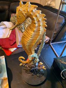 lot 11 image: Tall Tabletop Seahorse and Fish Sculpture