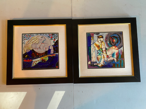 lot 13 image: Pair Yang Yang Framed Ceramic Painted Tiles