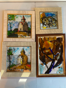 lot 14 image: Grp 4 Back-Painted Cracked Glass Paintings