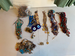 lot 21 image: Large Lot of Beads and Beaded Jewelry, Evil Eyes