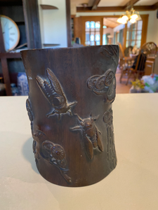 lot 44 image: Chinese Carved Hardwood Brush Pot