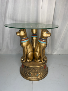 lot 107 image: Egyptian Style Glass Top Side Table