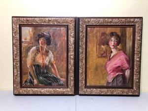 lot 535 image: 2 Oil on Board Portrait Paintings of Women